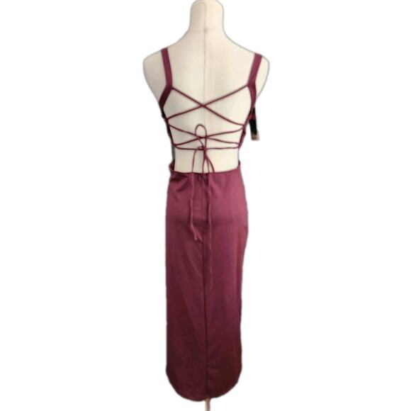 Halara NWT Ruched Lace Up Back Bodycon Midi Knit Dress Burgundy Medium - Picture 6 of 6